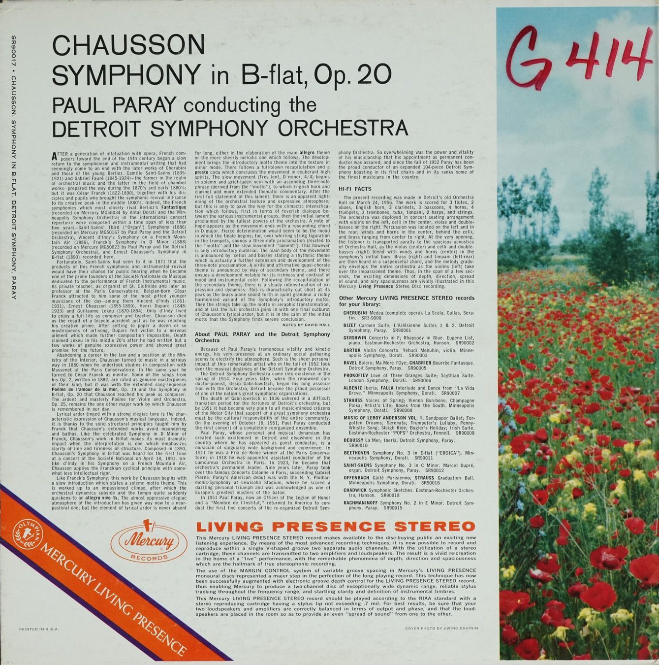 Dischi in vinile: Mercury SR 90017 / Chausson / Symphony in B-Flat – Usato da Brunnen venduto da Techfreak1 1