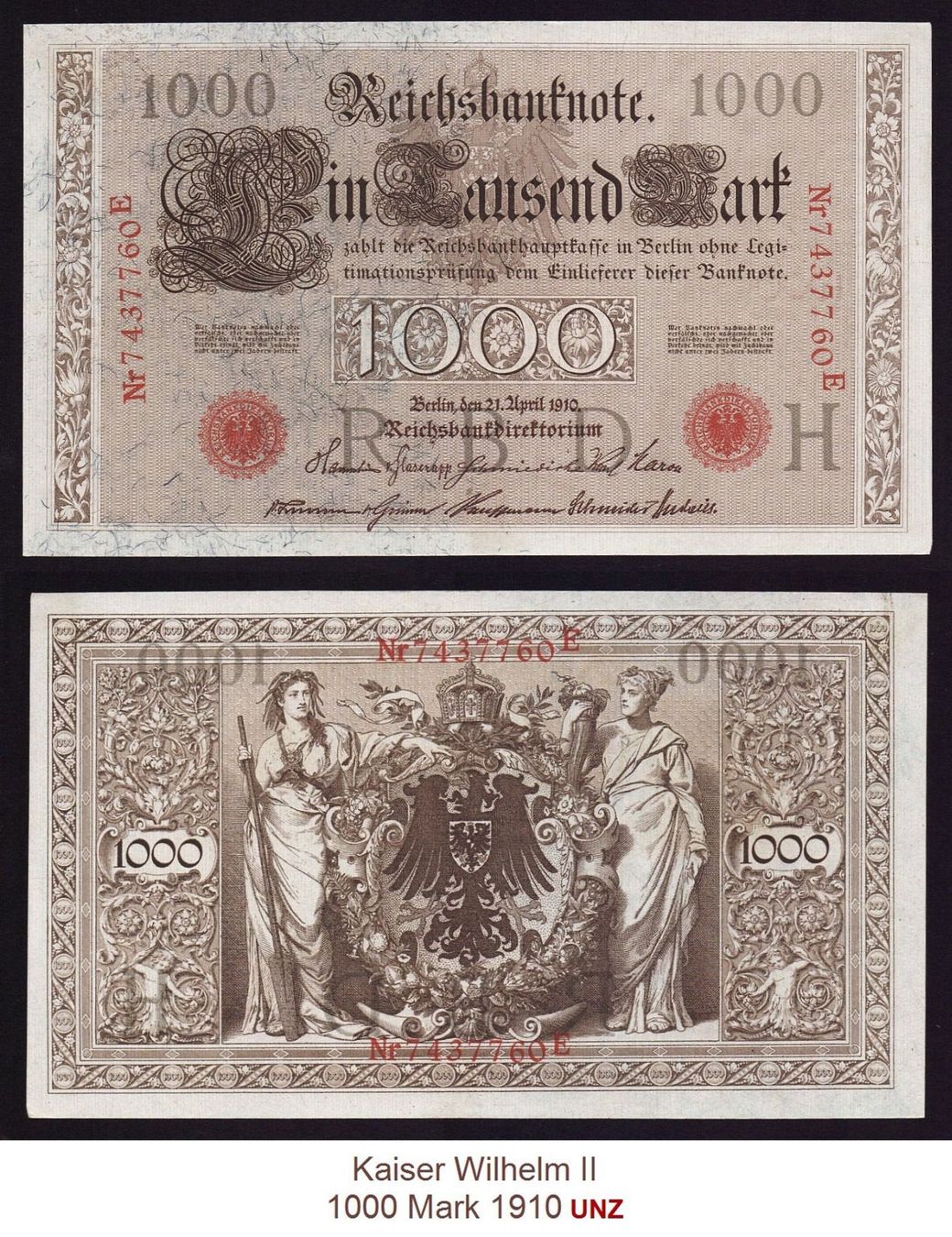 Banknoten: 1000 Mark 1910 UNZ – Neu (gemäss Beschreibung) aus Flamatt von samowarow