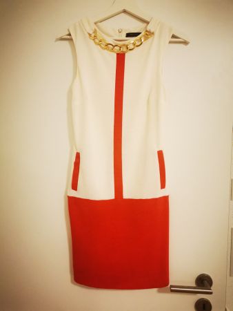 Kleid weiss/rot Grösse 34 mit Kette, Top Zustand