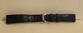 Bracelet de montre QUINTING Cuir noir 20mm boucle acier 18mm