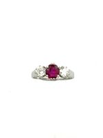 Bague Trilogie or blanc 18K rubis et diamants