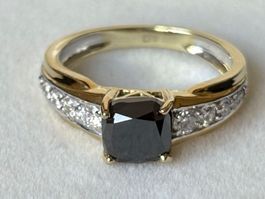 Ring Black Diamond 1.44 ct. , Brillanten 0.33  14K, Gr. 53.5