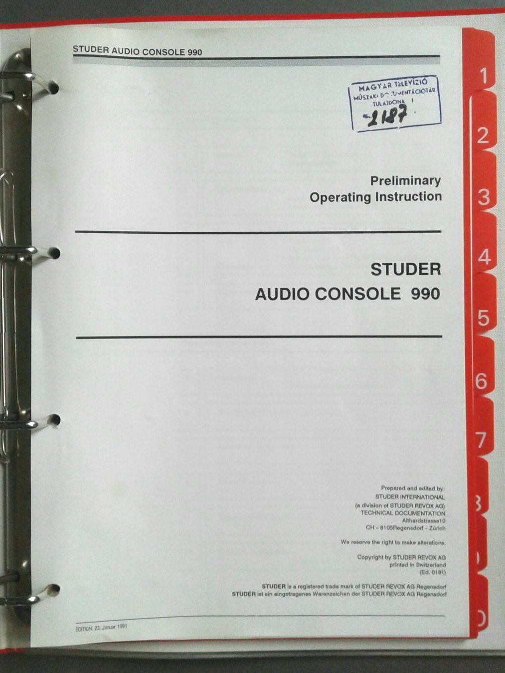 Bücher: Studer Audio Console 990 – Gebraucht aus Lausanne von LasloH 1