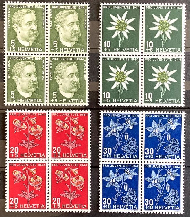 Tutti i francobolli: 1944 / Pro Juventute Viererblock Satz Postfrisch ** – Nuovo (secondo la descrizione) da Liestal venduto da Pep3