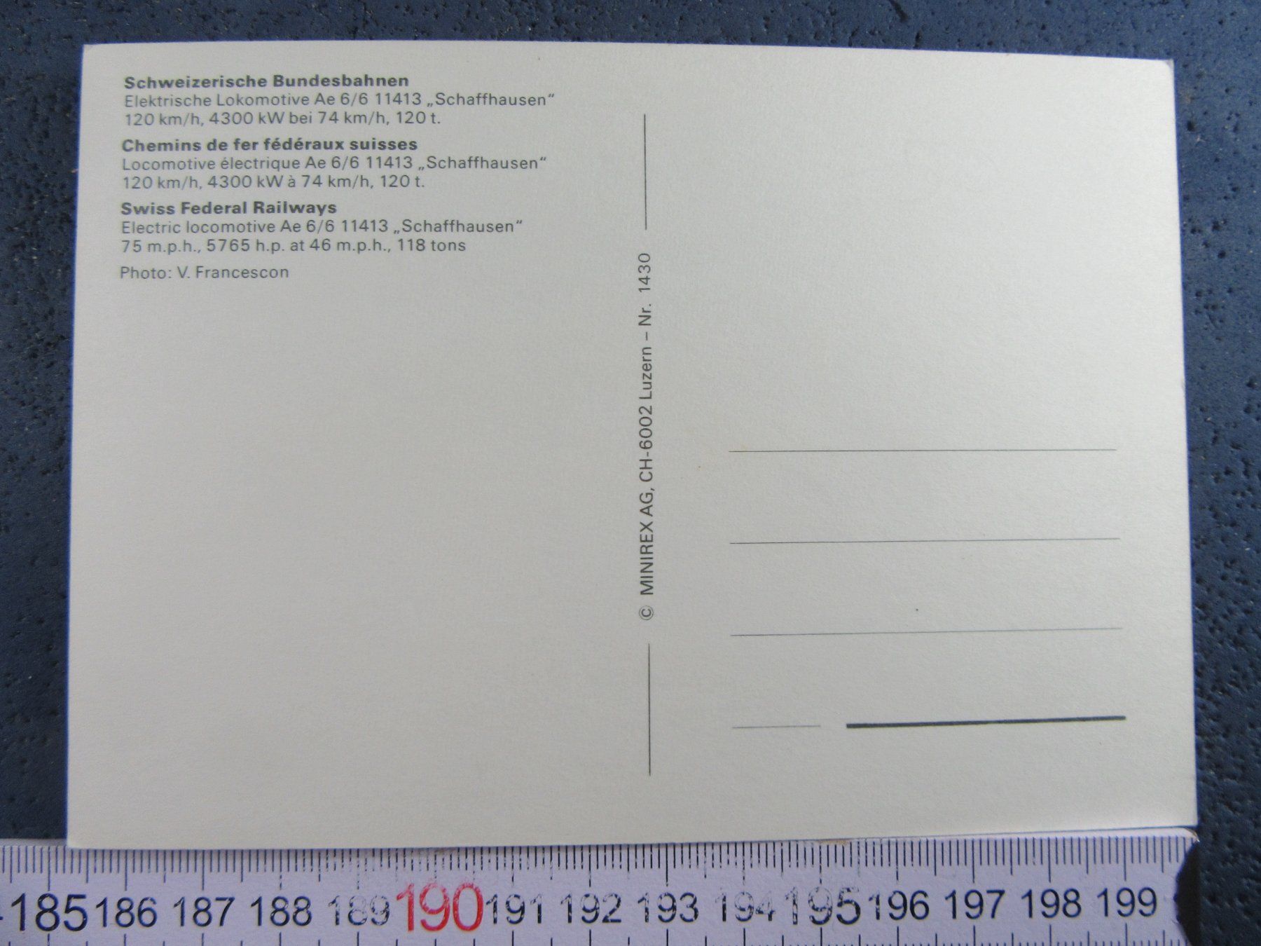 Cartoline postali: BAHN SCHWEIZ SBB E-LOK Ae 6/6 "Schaffhausen" AK – Usato da Ettingen venduto da Hausi4711 1