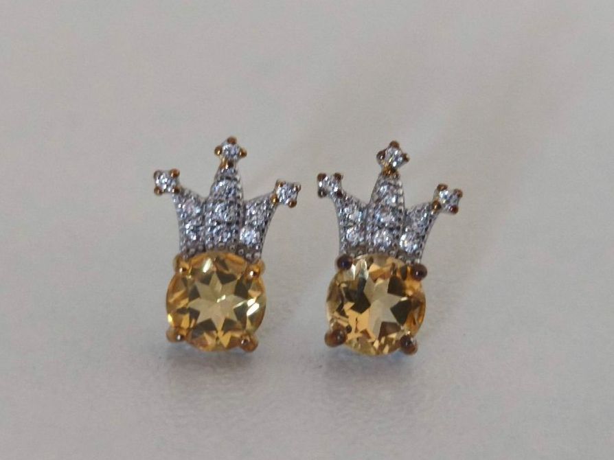 Boucles d'oreille: Ohrstecker Krone echte Citrin 925 Silber – Neuf (Voir description) à St. Gallen par GIULESGG 1