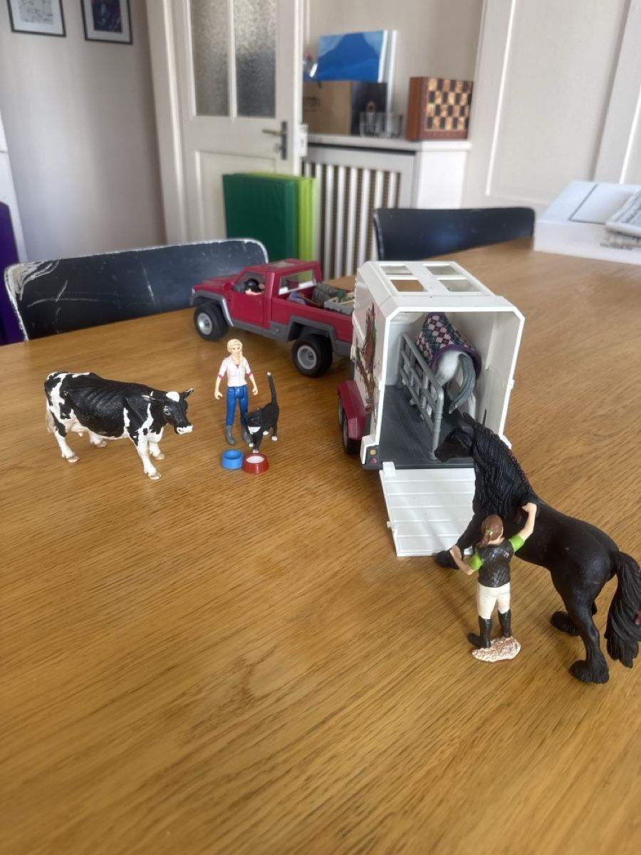 Schleich Giocattoli: Schleich Pferdeanhänger mit Auto und Figuren – Usato da Zuerich venduto da Rufab 1
