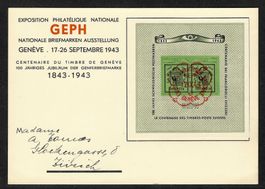 1943, W18, Block Genf auf illustrierter FDC-Karte (14566)