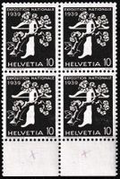 1939, Landi Nr. 233z 3.01 + 3.02 **, Abarten im Viererblock.