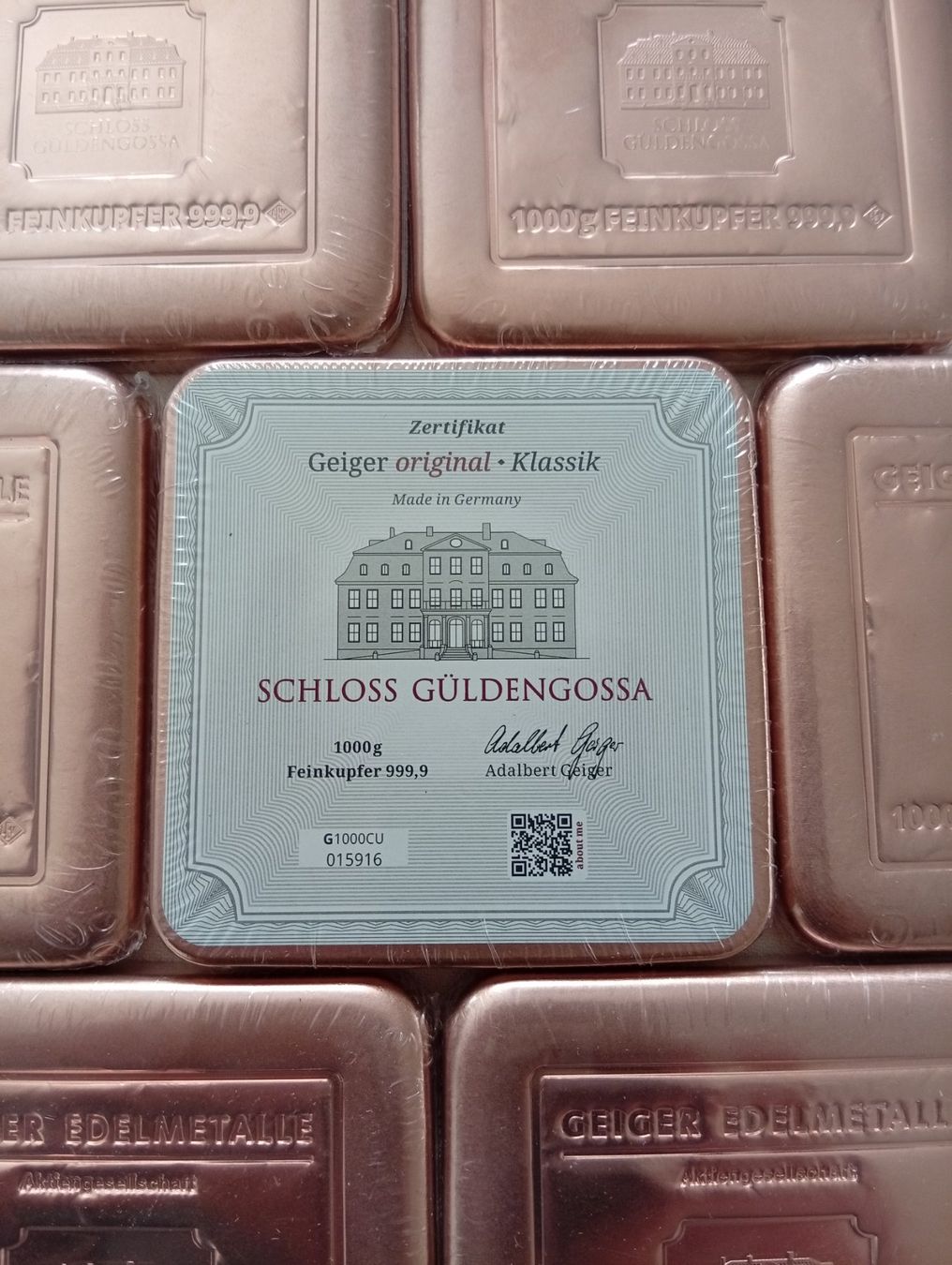 Edelmetalle: Geiger Feinkupfer Barren quadratisch à 1 kg – Gebraucht aus Balgach von VicAlox 1