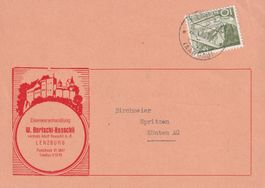 Lenzburg-Karte mit Reklame 1952