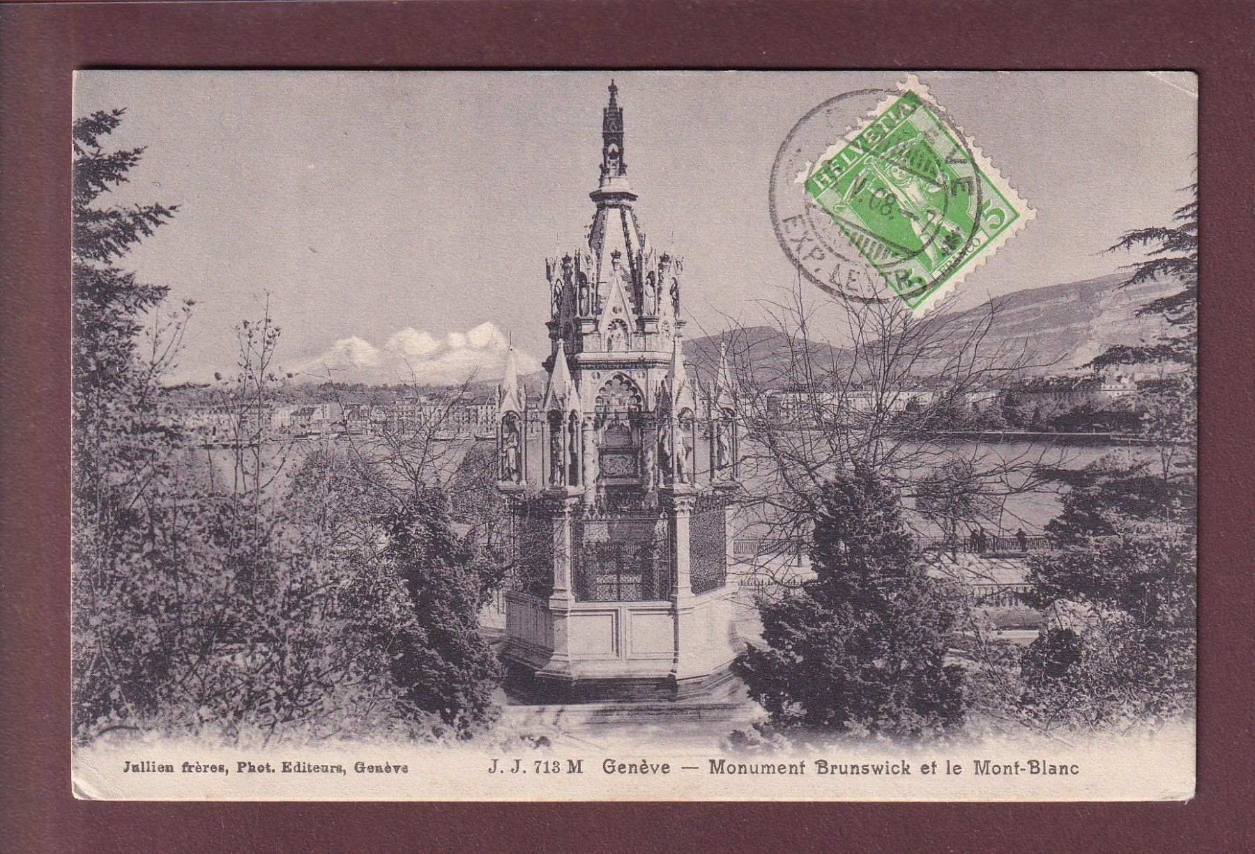 Ansichtskarten: GENEVE - Monument Brunswick - 1908 – Gebraucht aus Pully von nicecards