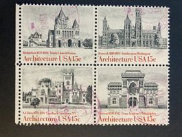 USA 1980 Satz 4er-Block Amerikanische Architektur gestempelt
