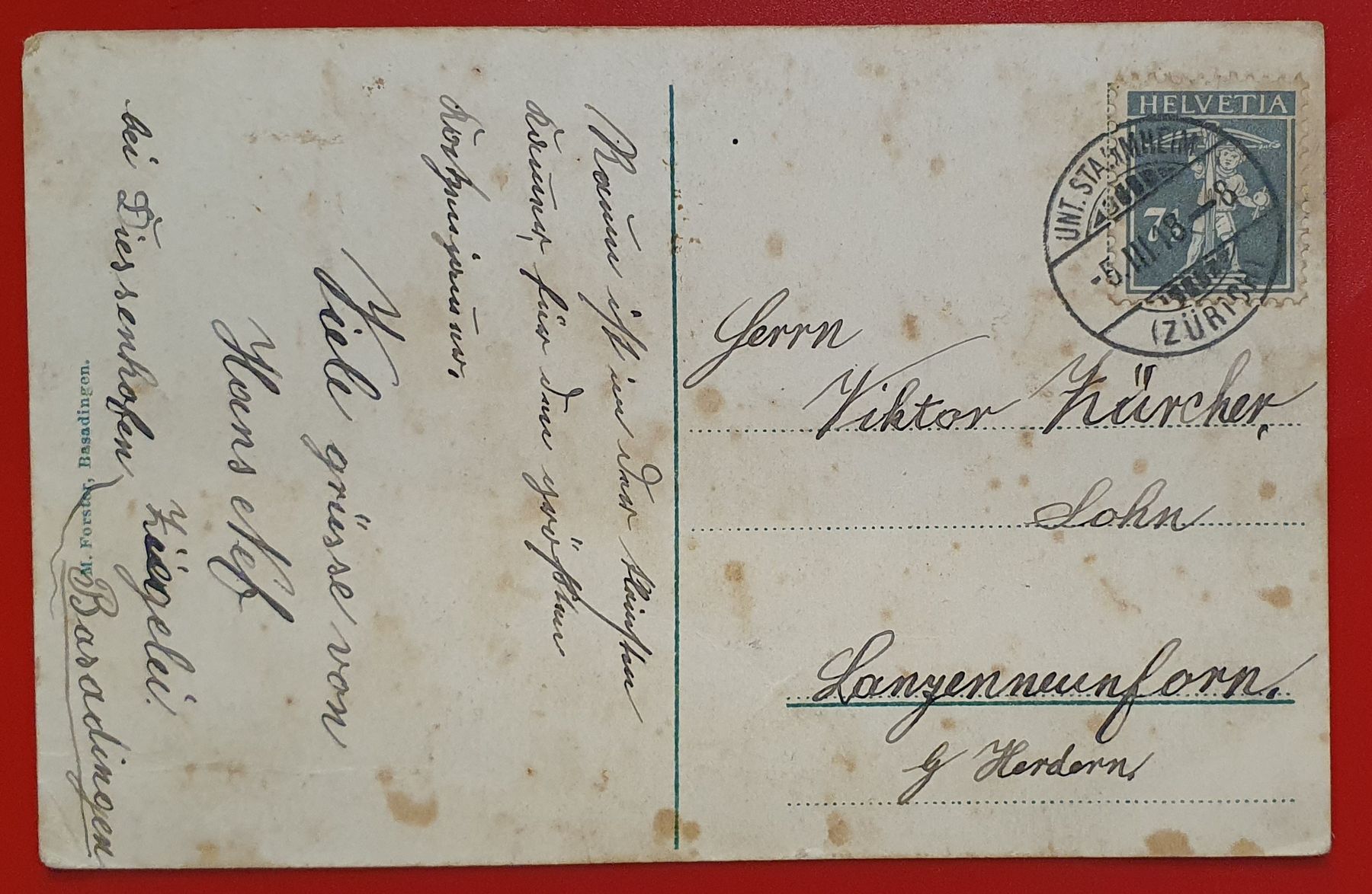 Ansichtskarten: Basadingen 1918 - Kirchgasse – Gebraucht aus Kreuzlingen von Rschweiz1 1