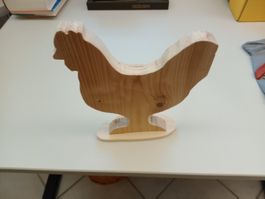 Holzfigur Huhn Dekoration natur