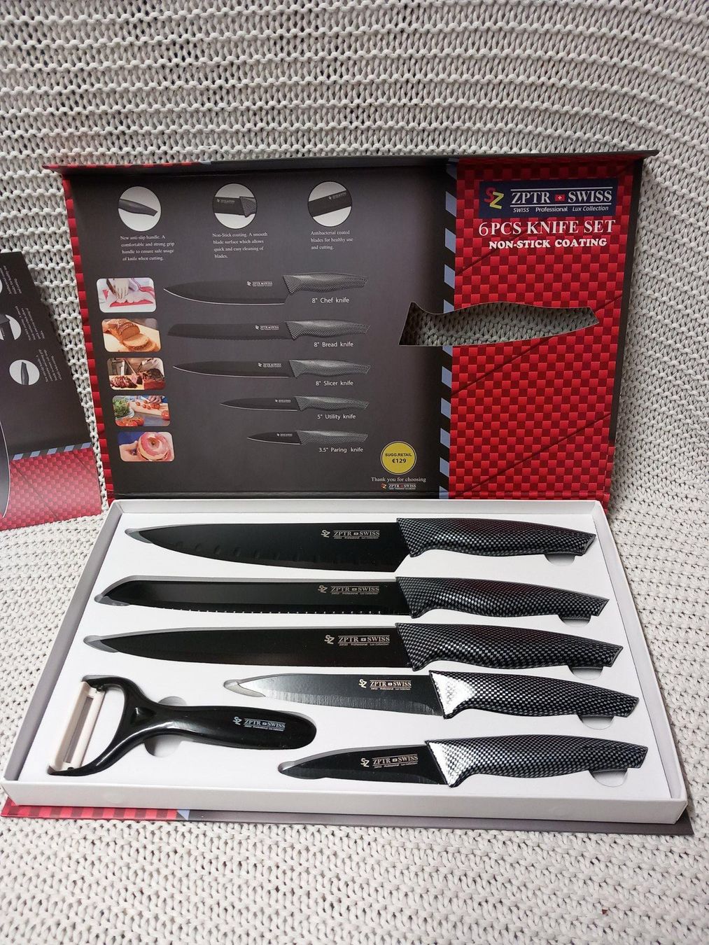 Swiss Coltelli: SWISS Messer-Set 5-teilig plus Schäler NEU – Nuovo e nell'imballaggio originale da Gwatt (Thun) venduto da umwelt-brocki