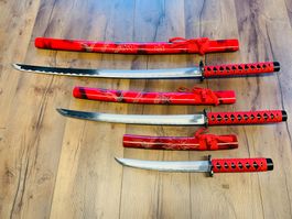 4 tlg Samurai Schwert Bundle 99cm RED NEU