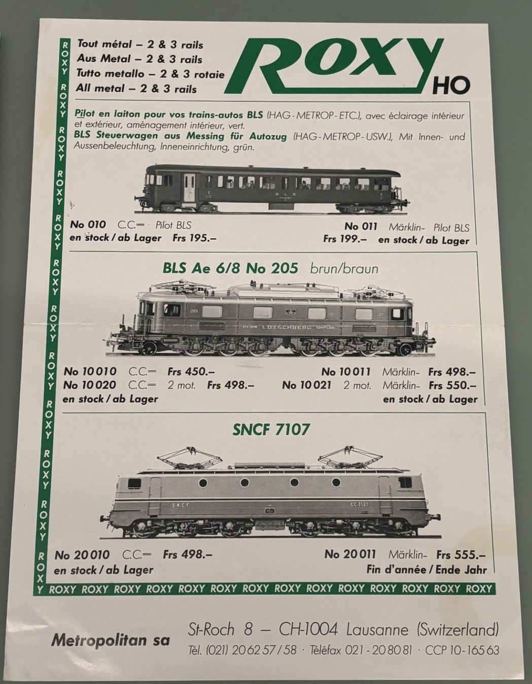 Roxy Modellini di ferrovie: 1991 METROP Scale O  +  1991 ROXY – Usato da Sion venduto da lol_98vj 4