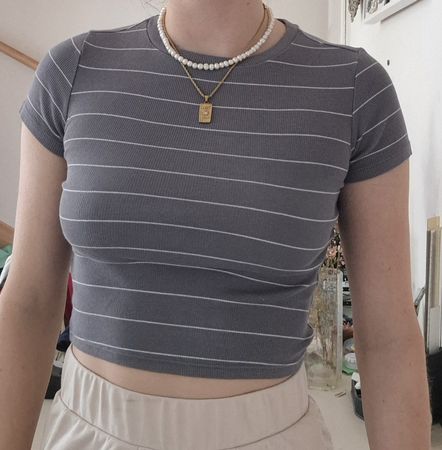 Damen Crop Top grau gestreift Grösse XS guter Zustand