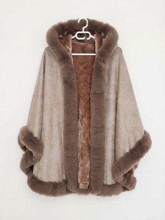 Wunderschöner Kunstpelz-Poncho / Cape in Braun