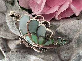 Schmetterling Anhänger massiv Silber Perlmutter mint h'blau