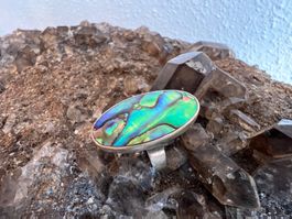 Ring oval 925 Silber Abalone Paua Muschel G: 49 - um 1980