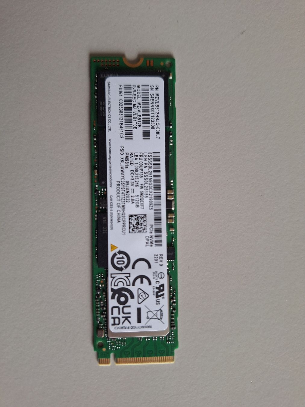 SAMSUNG 512 GB SSD PM981a M.2 PCIe NVMe - Lenovo OEM (Neu (gemäss ...