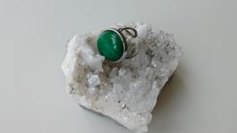 Green Jade Stainless Steel Adjustable Ring