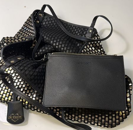 LOVE MOSCHINO Black and gold-tone woven large tote