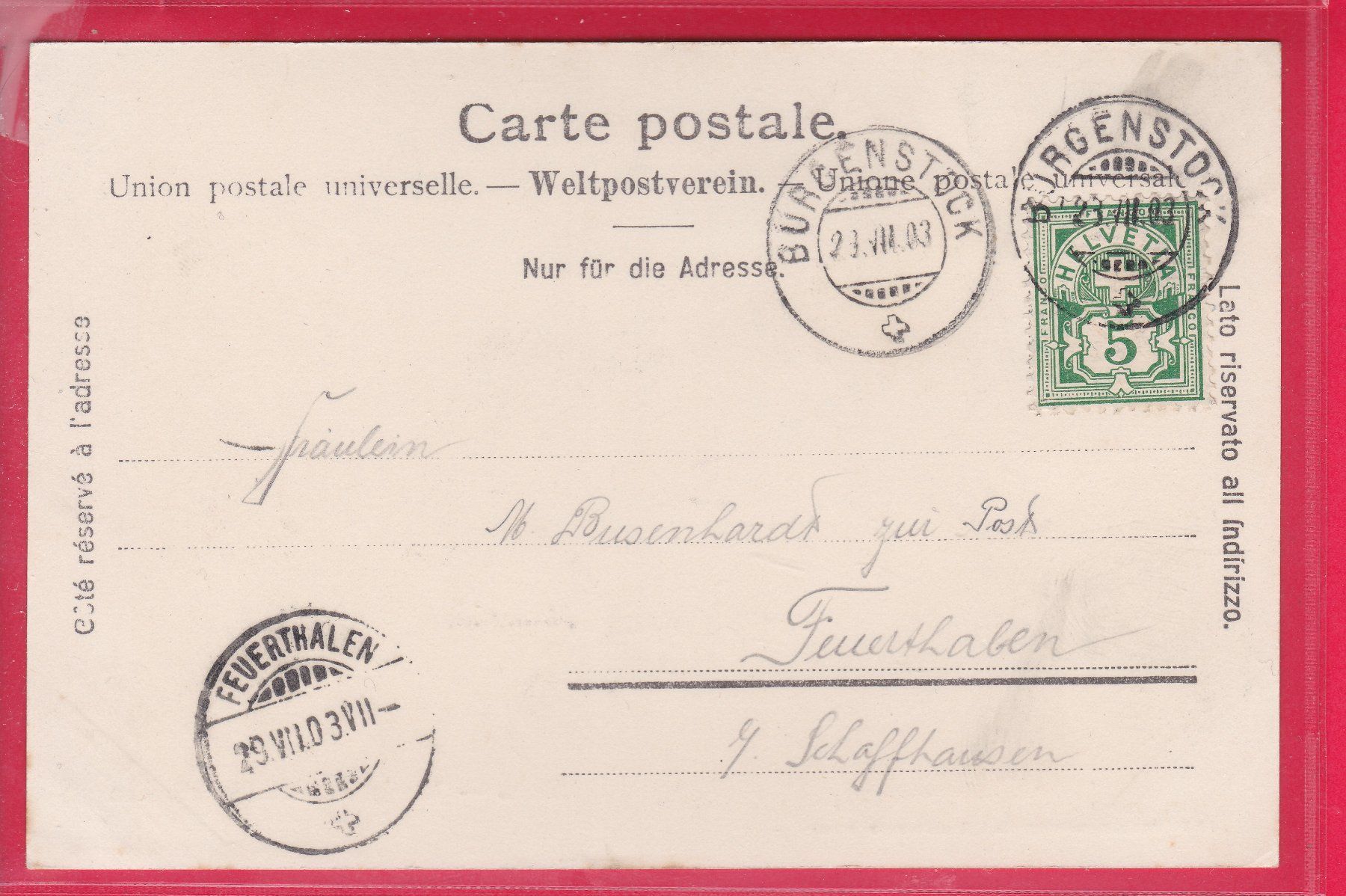 Cartoline postali: STANS - DORFPLATZ MIT STANSERHORN, 23.7.1903 – Usato da Oberrieden venduto da Gebirgsstelze 1