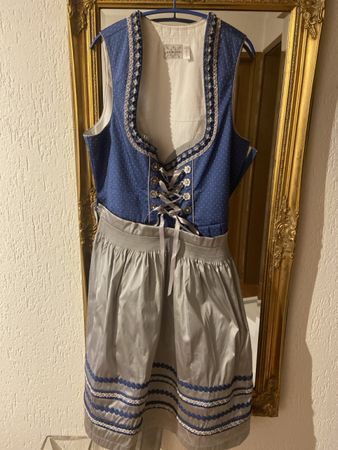 Blaues Dirndl mit silberner Schürze Gr. 42
