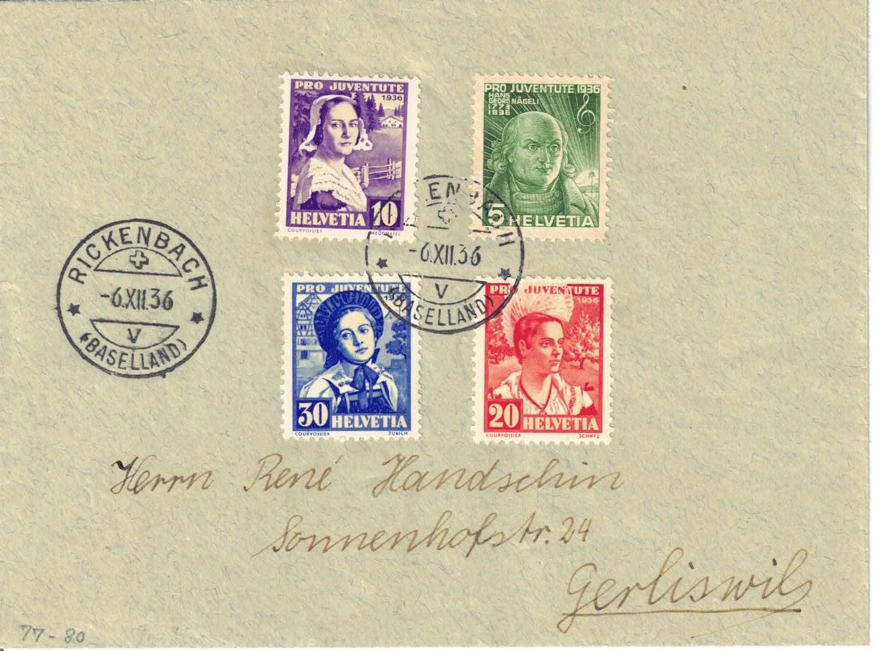 Tutti i francobolli: Pro Juventute-Satz 1936 auf Brief – Usato da Olten venduto da Pjotr8