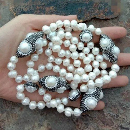 Ketten: Statement 96cm weiss Perlen Kette Echt Collier Perle blanche – Neu (gemäss Beschreibung) aus Prilly von ilyria73