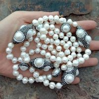 Statement 96cm weiss Perlen Kette Echt Collier Perle blanche