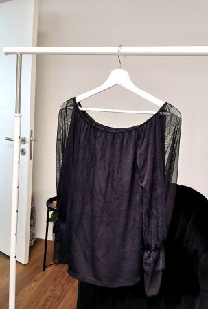 Italy Glitzer Bluse Edel business chic Schwarz M black sexy