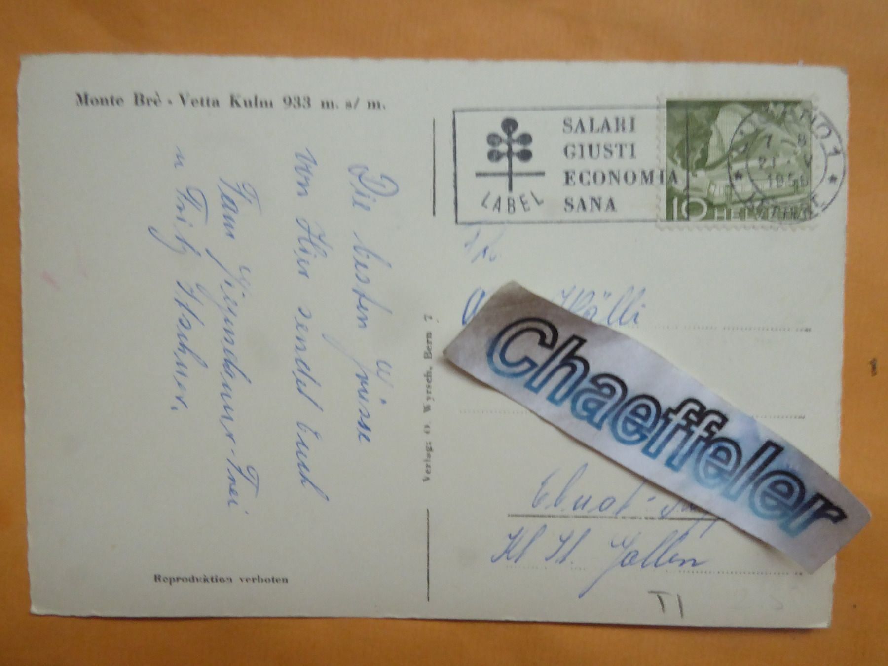 Cartoline postali: 1956 Monte Bré-Vetta Kulm – Usato da Zürich venduto da Chaeffeler 1