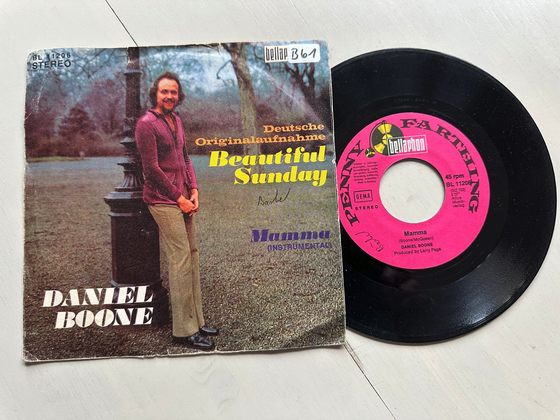 Dischi in vinile: DANIEL BOONE rare Single Beautiful Sunday DEUTSCHE VERSION – Usato da Basel venduto da Partridge 1