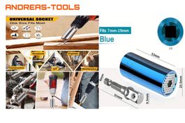Stecknuss Set universal 7 - 19mm Haken eindrehen blau
