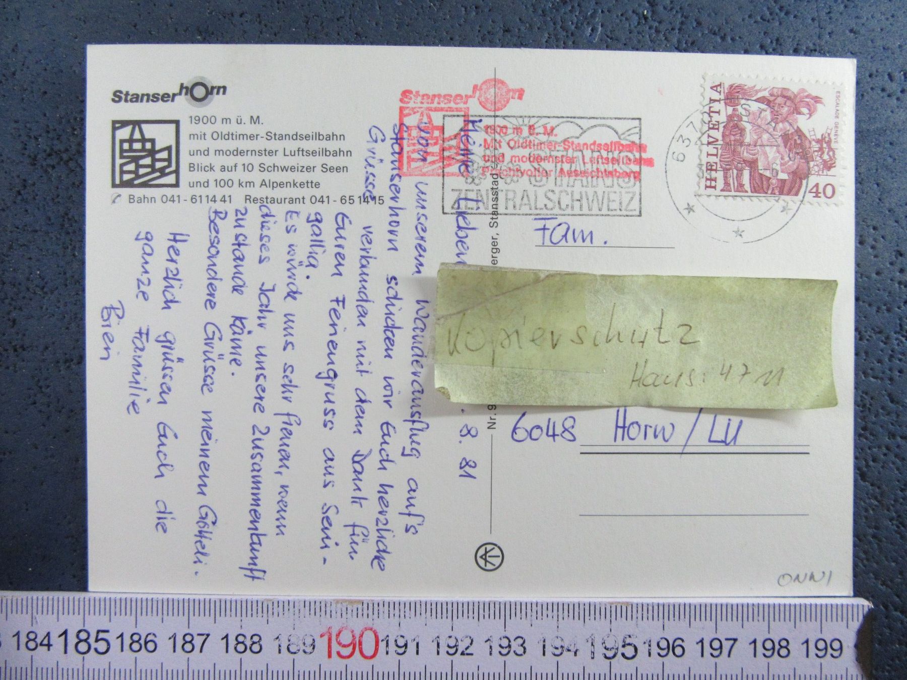 Cartoline postali: STANSER-HORN OLDTIMER STANDSEILBAHN SCHWEBEBAHN 1981 ONW – Usato da Ettingen venduto da Hausi4711 1