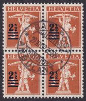 Nr. 146 Tellknabe, Viererblock Zentrumstempel BAHNPOST