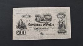 Schweiz Kanton St.Gallen 500 Franken 1852 Bankfrisch RRR