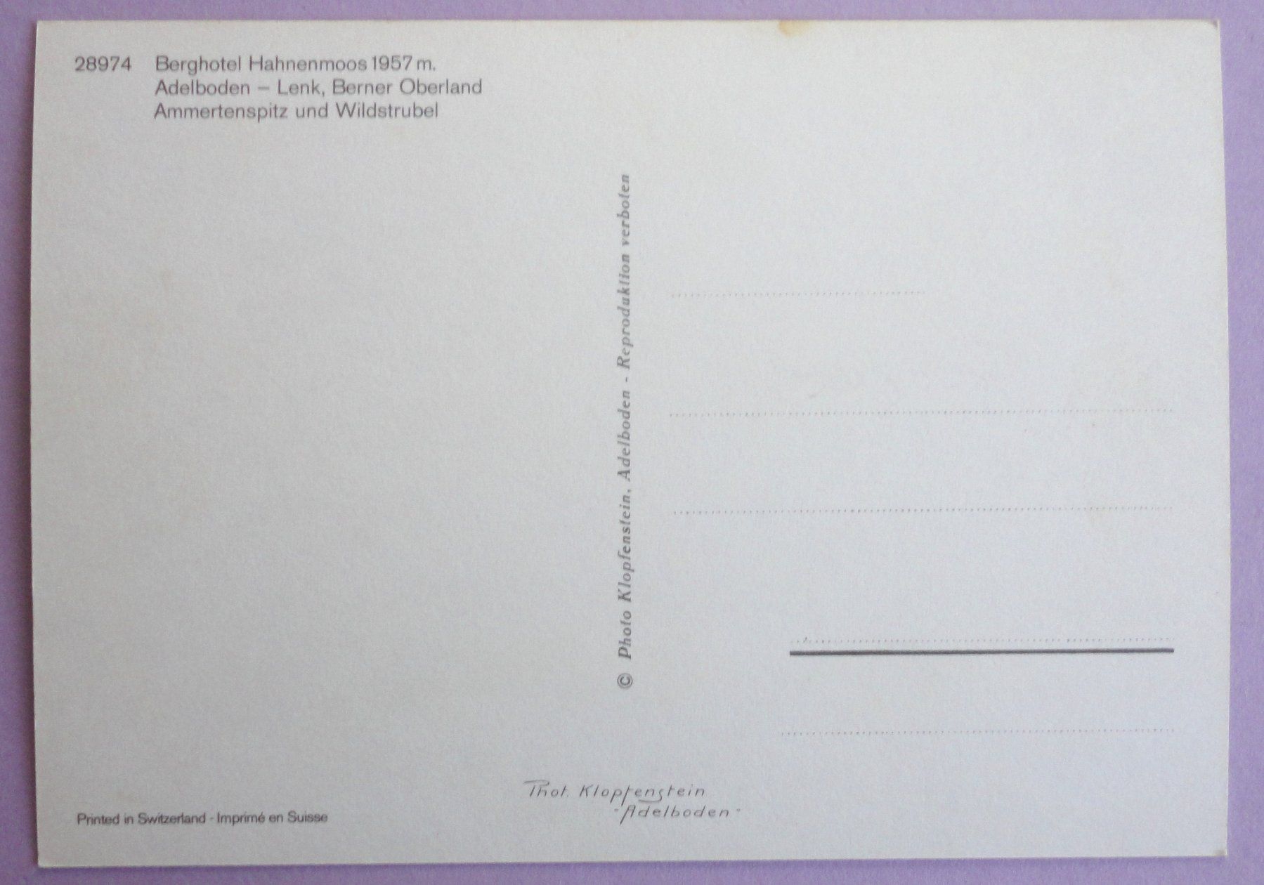 Cartoline postali: Berghotel Hahnenmoos 1957 m – Usato da Fétigny venduto da Billy2miny 1