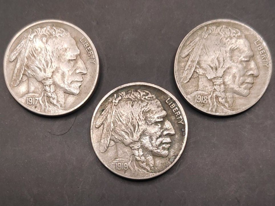Tutti le monete: 3x 5 Cent "Buffalo Nickel" (1917/18/19) – Usato da Sirnach venduto da Trekk64