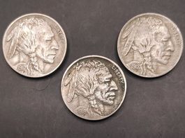 3x 5 Cent "Buffalo Nickel" (1917/18/19)
