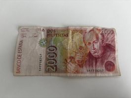 Banknote 2000 Pesetas Spanien gebraucht 1970er