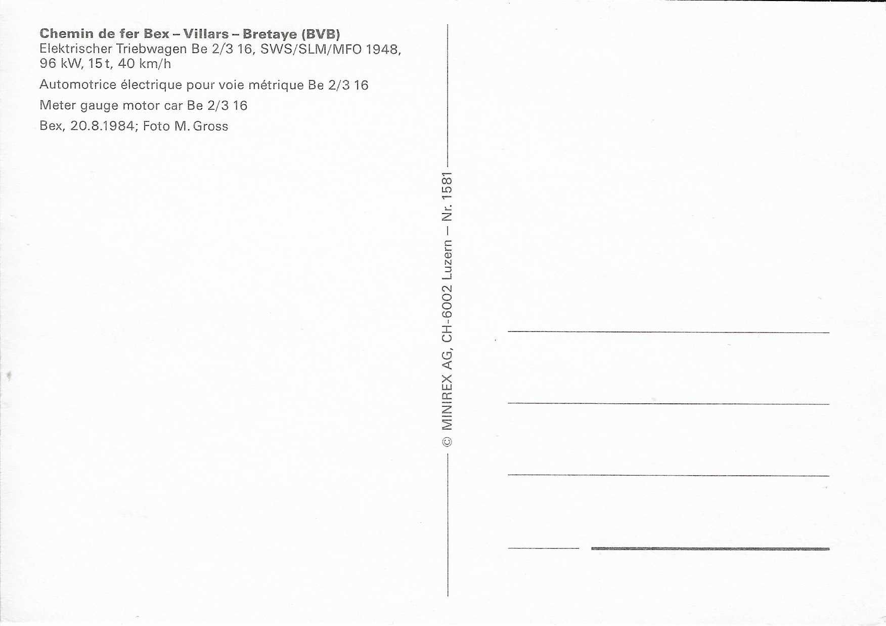 Cartoline postali: Chemin de fer Bex-Villars-Bretaye – Nuovo (secondo la descrizione) da Rothrist venduto da Stranglehold 1