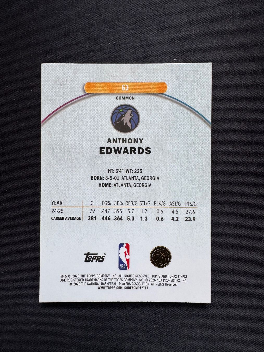 Topps Carte collezionabili: Anthony Edwards 2025-26 Topps Finest Geometric – Nuovo (secondo la descrizione) da Gals venduto da Leubathi 1