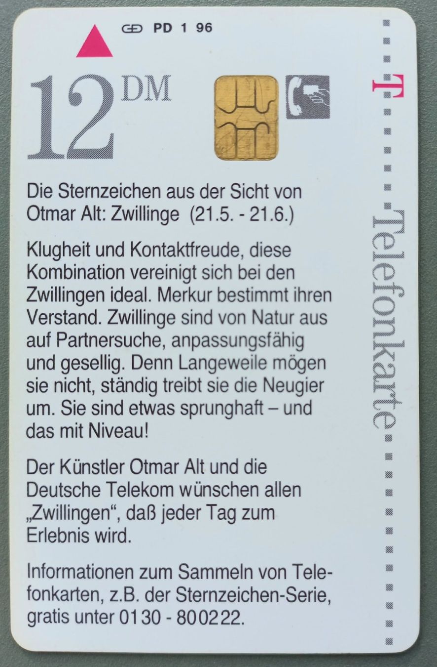 Schede telefoniche: Taxcard - Sternzeichen: Zwillinge - D – Usato da Niederuzwil venduto da lubimaja 1