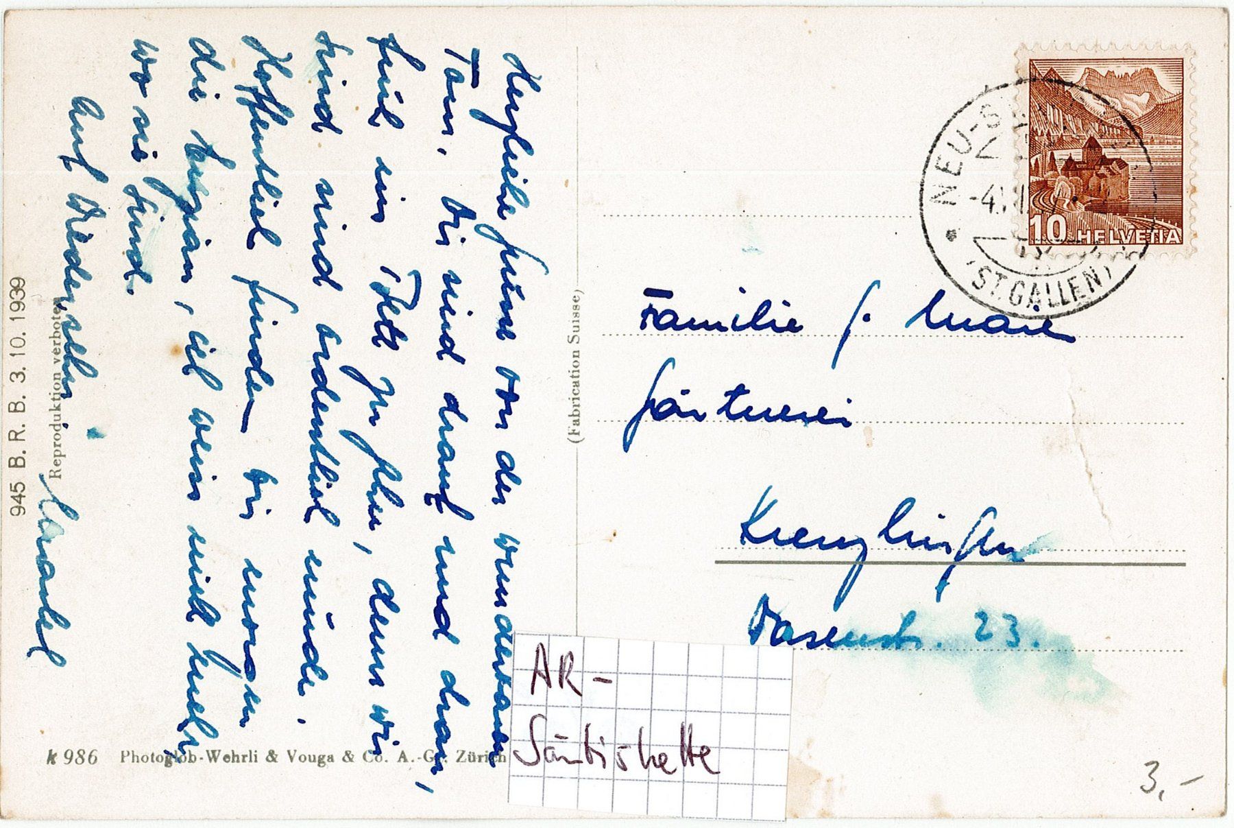 Cartoline postali: AR 39 Säntiskette 1947 – Usato da Fribourg venduto da philafri 1