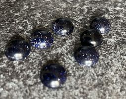 7 Goldfluss Cabochons blau Glitzer rund Schmuck DIY